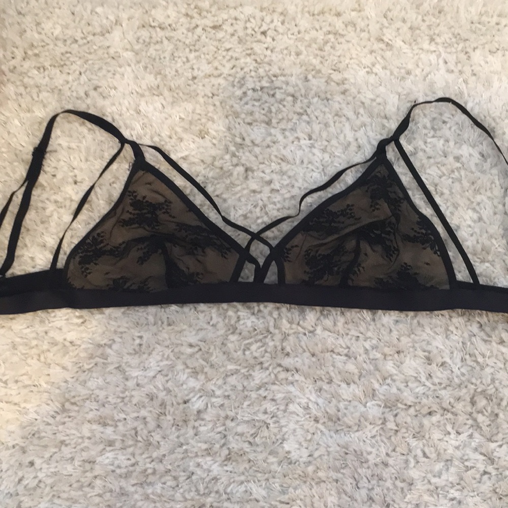 XL! black lace over nude/sheer bralette!